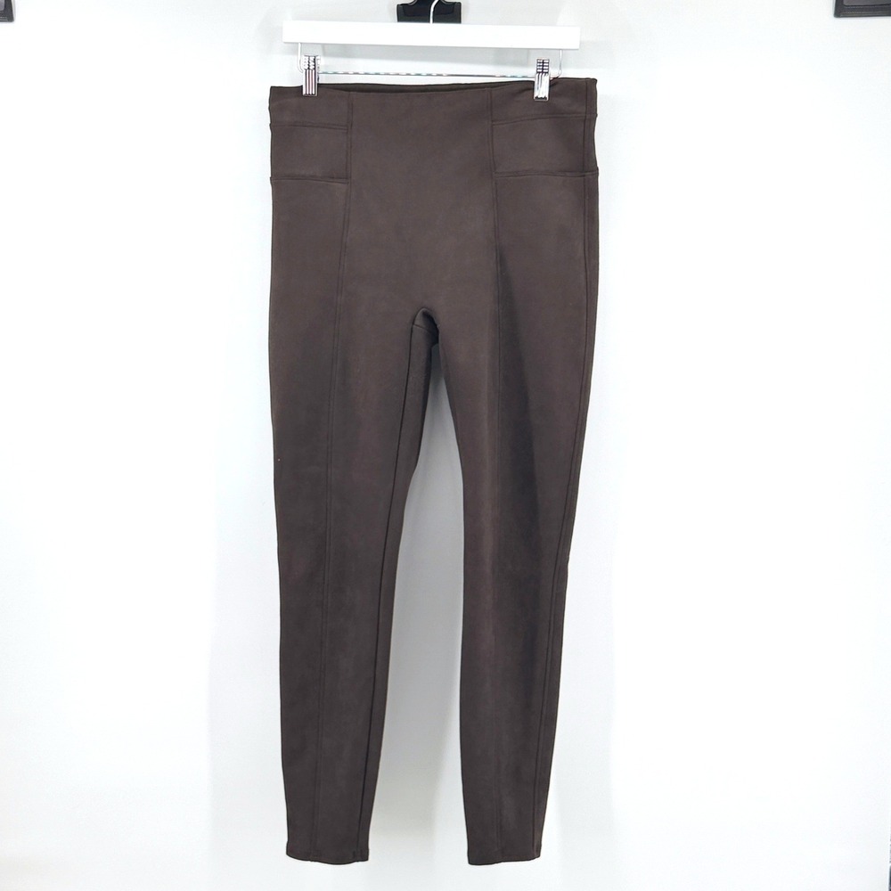 Spanx Leggings Faux Suede High Rise Large Brown Womens Slimming Tummy Control